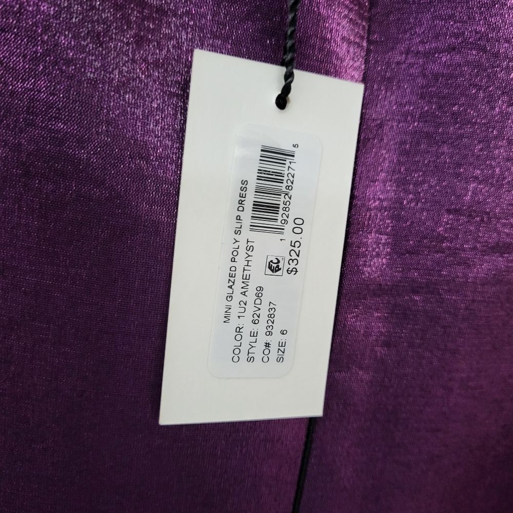 MILLY Mini Glazed Poly Slip Mini Dress Amethyst Purple Satin Size 6/Size 2 - Picture 10 of 11